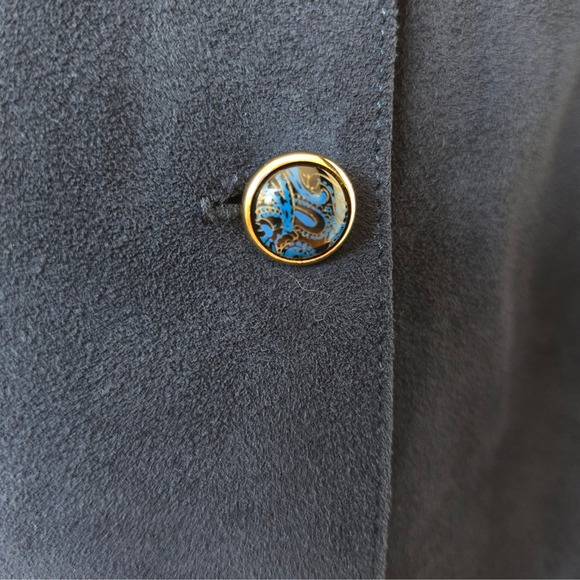 Vtg 90s Navy Faux Suede Button Front Midi Dress Sz L Handmade Minimalist Artisan - Picture 5 of 10